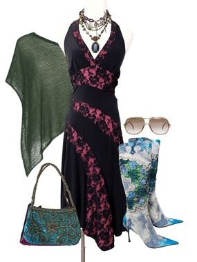 Y2K Asymmetrical Halter Dress Pink Black Lace Size Small Formal